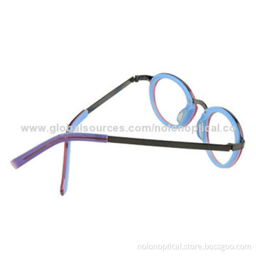 Oval Spectacle with Demo Lens Acetate Combined with Metal Front